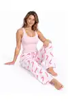 Kadın Çizgili Bluz Desenli Askılı Pembe Pijama Takımı - Görsel 4