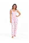 Kadın Çizgili Bluz Desenli Askılı Pembe Pijama Takımı - Görsel 5