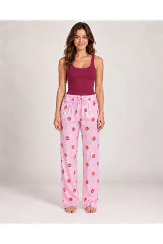 Kadın Çizgili Bluz Desenli Askılı Bordo Pijama Takımı - 1