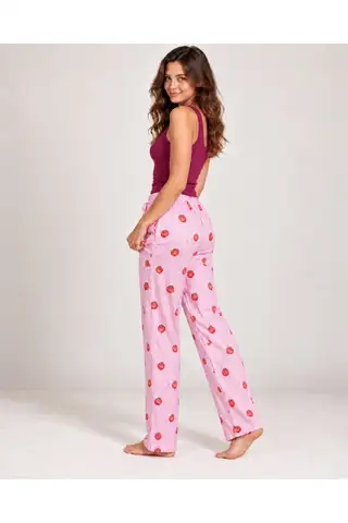 Kadın Çizgili Bluz Desenli Askılı Bordo Pijama Takımı - 2