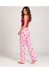 Kadın Çizgili Bluz Desenli Askılı Bordo Pijama Takımı - Görsel 2