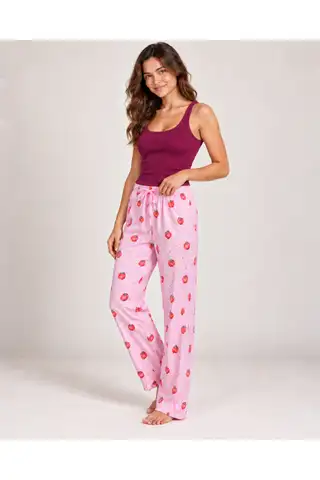 Kadın Çizgili Bluz Desenli Askılı Bordo Pijama Takımı - 4