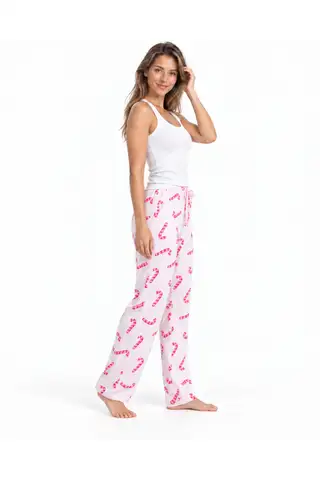 Kadın Çizgili Bluz Desenli Askılı Beyaz Pijama Takımı - 3