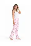 Kadın Çizgili Bluz Desenli Askılı Beyaz Pijama Takımı - Görsel 3