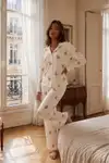 Kadın Gömlek Yakalı Rahat Ev Giyimi Beyaz Pijama Takımı - Görsel 6