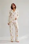 Kadın Gömlek Yaka Düğmeli Gece Giyimi Beyaz Pijama Takımı - Görsel 1