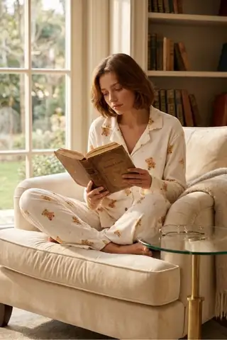 Kadın Gömlek Yaka Düğmeli Gece Giyimi Beyaz Pijama Takımı - 2