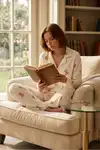Kadın Gömlek Yaka Düğmeli Gece Giyimi Beyaz Pijama Takımı - Görsel 2