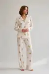 Kadın Gömlek Yaka Düğmeli Gece Giyimi Beyaz Pijama Takımı - Görsel 4