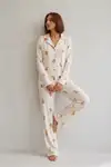 Kadın Gömlek Yaka Düğmeli Gece Giyimi Beyaz Pijama Takımı - Görsel 5