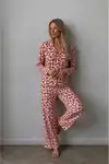 Kadın Düğmeli Uzun Uyku ve Kırmızı Pijama Takımı - Görsel 5