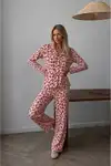 Kadın Düğmeli Uzun Uyku ve Kırmızı Pijama Takımı - Görsel 6