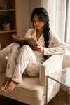 Kadın Düğmeli Gömlek Yaka Ev Giyimi Beyaz Pijama Takımı - Görsel 2