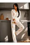 Kadın Düğmeli Gömlek Yaka Ev Giyimi Beyaz Pijama Takımı - Görsel 5