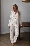 Kadın Düğmeli Uzun Uyku ve Beyaz Pijama Takımı - Görsel 1
