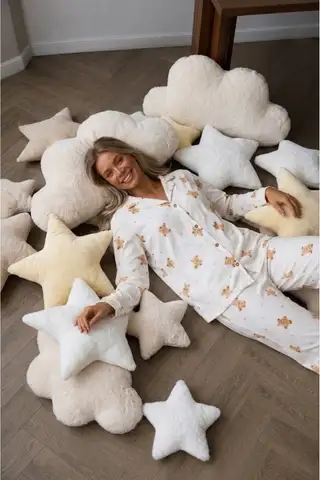 Kadın Düğmeli Uzun Uyku ve Beyaz Pijama Takımı - 3