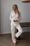 Kadın Düğmeli Uzun Uyku ve Beyaz Pijama Takımı - Görsel 5
