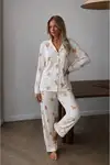 Kadın Düğmeli Uzun Uyku ve Beyaz Pijama Takımı - Görsel 6