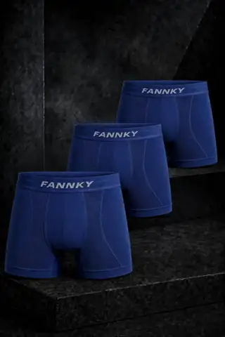 Erkek Rahat Esnek Seamless 3 Lü Lacivert Boxer - 1