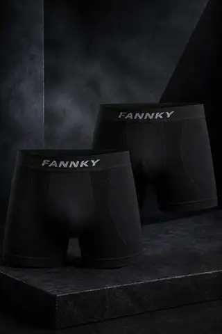 Erkek Rahat Esnek Seamless 2 Li Siyah Boxer - 1
