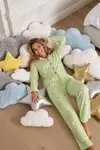 Kadın Puantiyeli Uzun Kollu Düğmeli Yeşil Pijama Takımı - Görsel 6