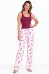 Kadın Trend Günlük Bluz Bordo Desenli Pijama Takımı - Görsel 1