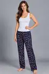 Kadın Trend Günlük Bluz Beyaz Desenli Pijama Takımı - Görsel 1