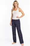 Kadın Çizgili Bluz Desenli Askılı Ekru Pijama Takımı - Görsel 4