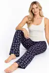 Kadın Çizgili Bluz Desenli Askılı Ekru Pijama Takımı - Görsel 5