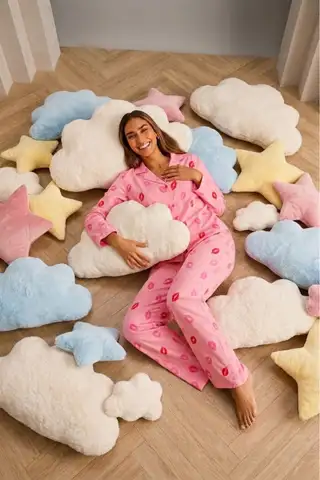 Kadın Önden Düğmeli Uzun Kollu Pembe Pijama Takımı - 3