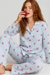 Kadın Kiraz Desenli Pötikare Mavi Pijama Takımı 4792 - Görsel 2