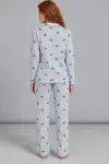Kadın Kiraz Desenli Pötikare Mavi Pijama Takımı 4792 - Görsel 3