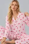 Kadın Kiraz Desenli Pötikare Pembe Pijama Takımı 4793 - Görsel 2