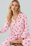 Kadın Kiraz Desenli Pötikare Pembe Pijama Takımı 4793 - Görsel 3