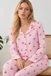 Kadın Kiraz Desenli Pötikare Pembe Pijama Takımı 4793 - Görsel 5