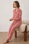 Kadın Gömlek Yakalı Uzun Kollu Kırmızı Pijama Seti - Görsel 4