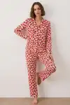 Kadın Gömlek Yakalı Uzun Kollu Kırmızı Pijama Seti - Görsel 6