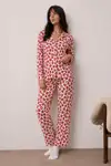 Kadın Uzun Kollu Düğmeli Alt Üst Uyku Kırmızı Pijama Takımı - Görsel 1