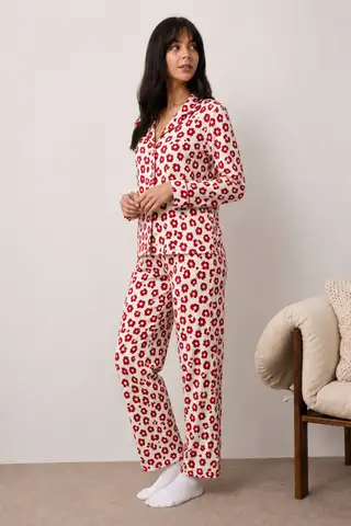 Kadın Uzun Kollu Düğmeli Alt Üst Uyku Kırmızı Pijama Takımı - 4