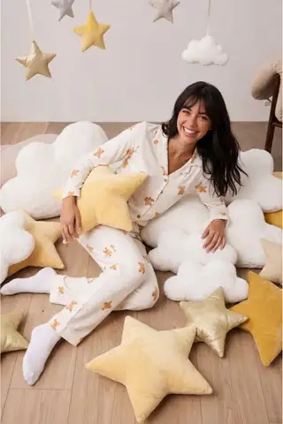 Kadın Uzun Kollu Düğmeli Alt Üst Uyku Beyaz Pijama Takımı - 3