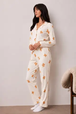Kadın Uzun Kollu Düğmeli Alt Üst Uyku Beyaz Pijama Takımı - 4