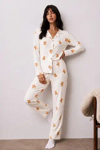Kadın Uzun Kollu Düğmeli Alt Üst Uyku Beyaz Pijama Takımı - 5