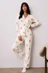 Kadın Uzun Kollu Düğmeli Alt Üst Uyku Beyaz Pijama Takımı - Görsel 5
