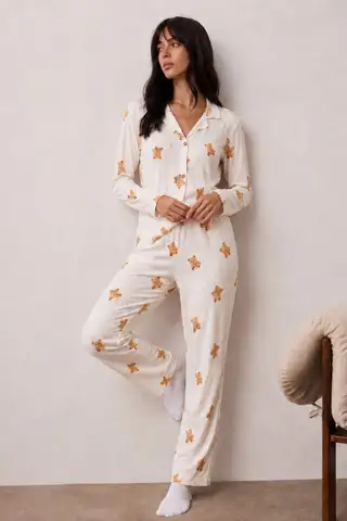 Kadın Uzun Kollu Düğmeli Alt Üst Uyku Beyaz Pijama Takımı - 6