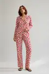 Kadın Gömlek Yaka Düğmeli Gece Giyimi Kırmızı Pijama Takımı - Görsel 1