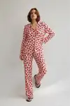 Kadın Gömlek Yaka Düğmeli Gece Giyimi Kırmızı Pijama Takımı - Görsel 6