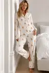 Kadın Gömlek Yaka Düğmeli Beyaz Pijama Takımı - Görsel 6