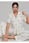 Kadın Kısa Kol Fiyonk Desenli Mavi Pijama Takımı 4771 - Görsel 3