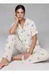 Kadın Kısa Kol Fiyonk Desenli Mavi Pijama Takımı 4771 - Görsel 5