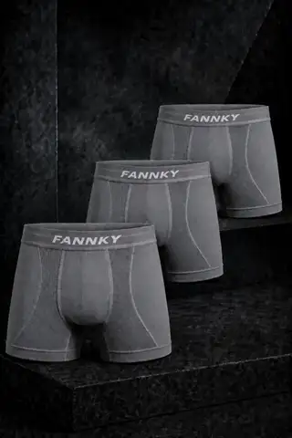 Erkek Rahat Esnek Seamless 3 Lü Gri Boxer - 1